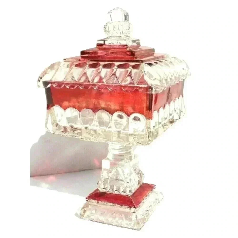 Vtg Antique Victorian Art Deco Westmoreland Bowl & Lid Ruby Candy Storage Dish